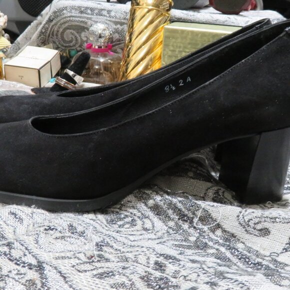 BOGO Renzo Fontanelli Vintage Classic Black Suede Pumps patent leather cap toe - Picture 2 of 11